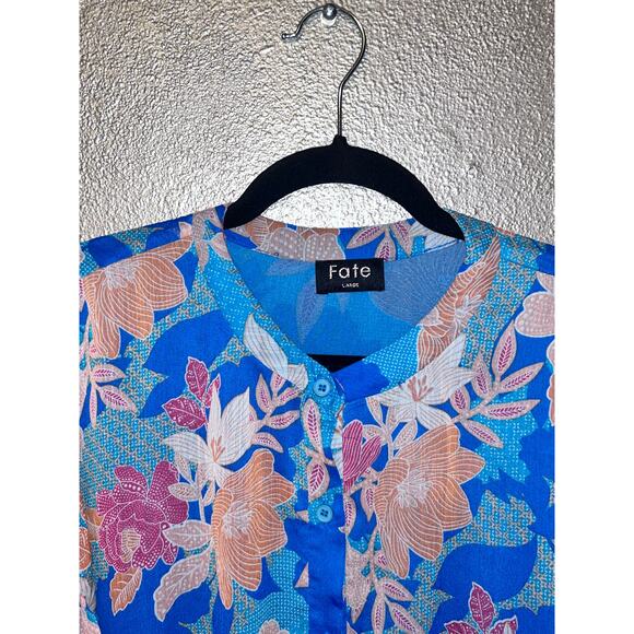 Fate Boho Hippie CottageCore Blue Floral 3/4 Ballon Sleeves Top Blouse - Picture 2 of 8